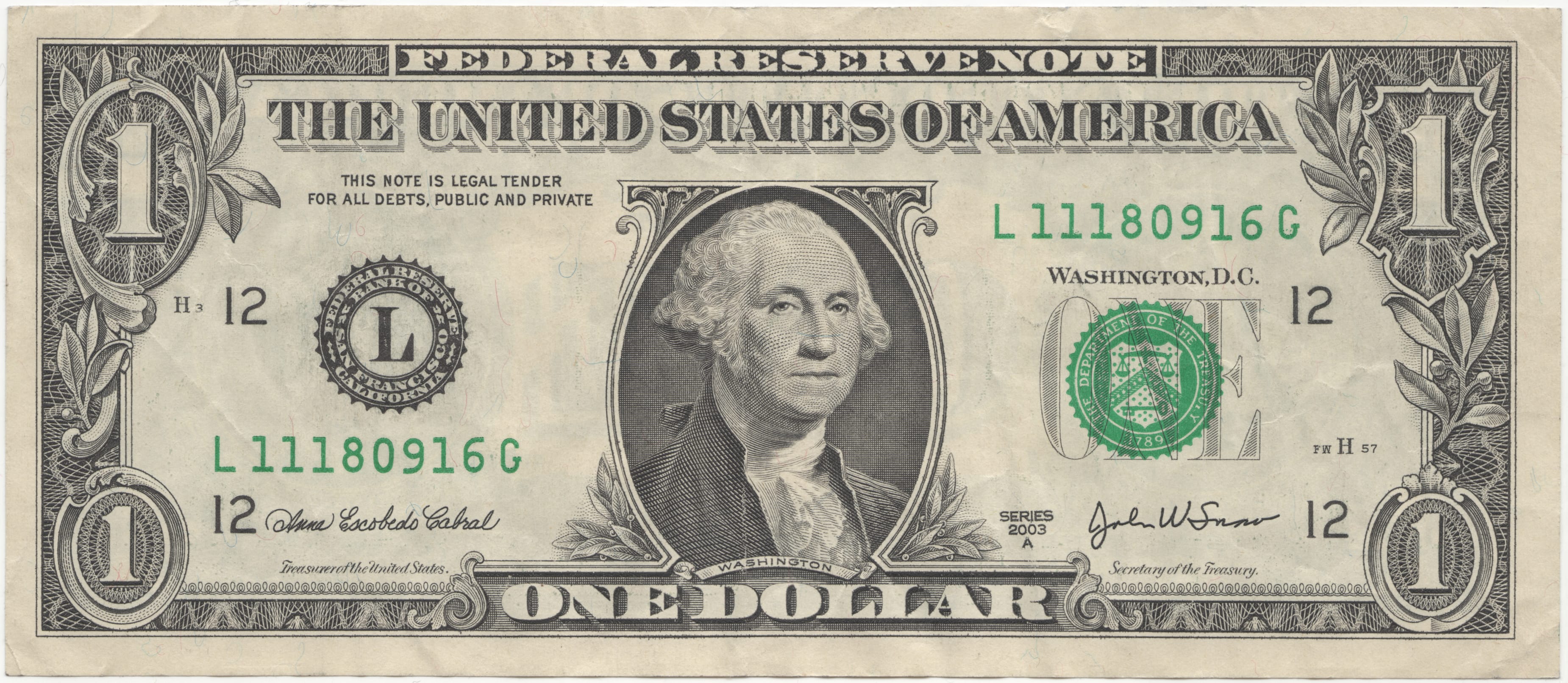 A one-dollar bill